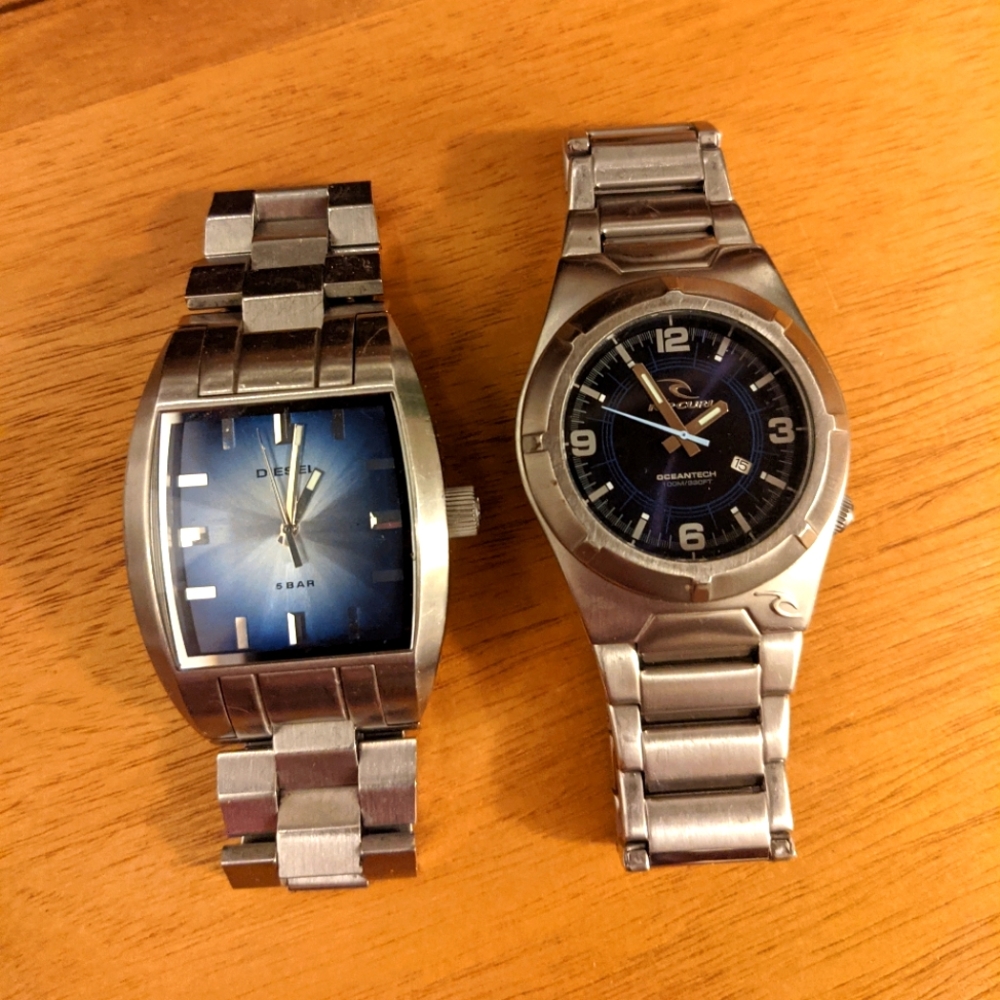 Two Silver Watches (Diesel and Rip Curl)